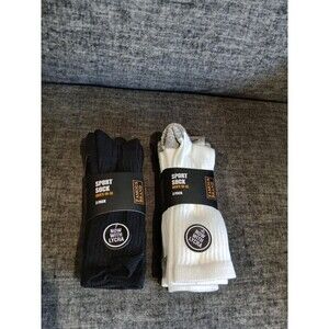 Famous Brand Thick Sport Socks. Men Size 10-13. Two 3 Packs. White/Grey & Black.